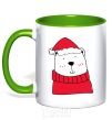 Mug with a colored handle New Year's Bear kelly-green фото