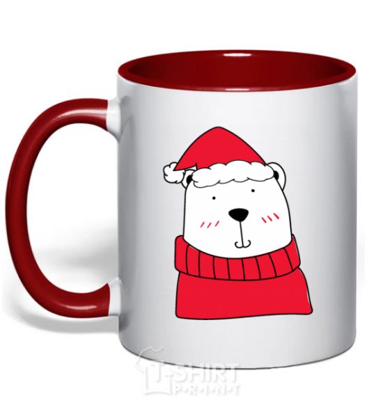 Mug with a colored handle New Year's Bear red фото