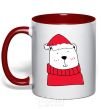 Mug with a colored handle New Year's Bear red фото