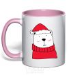 Mug with a colored handle New Year's Bear light-pink фото