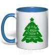 Mug with a colored handle Happy New Year and Merry Christmas royal-blue фото