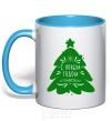 Mug with a colored handle Happy New Year and Merry Christmas sky-blue фото