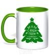 Mug with a colored handle Happy New Year and Merry Christmas kelly-green фото