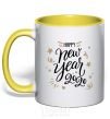 Чашка с цветной ручкой Happy New year 2020 Солнечно желтый фото