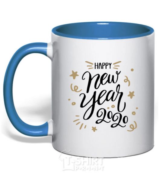 Чашка с цветной ручкой Happy New year 2020 Ярко-синий фото