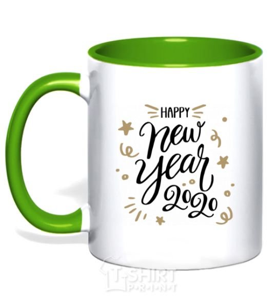 Mug with a colored handle Happy New year 2020 kelly-green фото