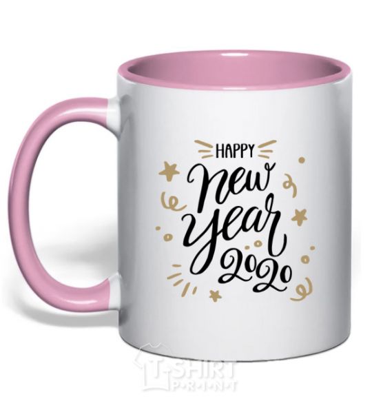 Чашка с цветной ручкой Happy New year 2020 Нежно розовый фото