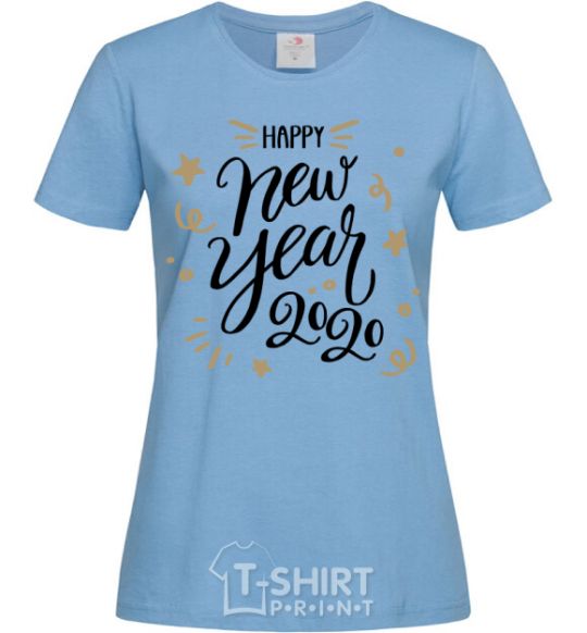 Women's T-shirt Happy New year 2020 sky-blue фото