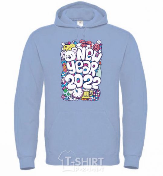 Men`s hoodie Mouse New Year 2022 sky-blue фото