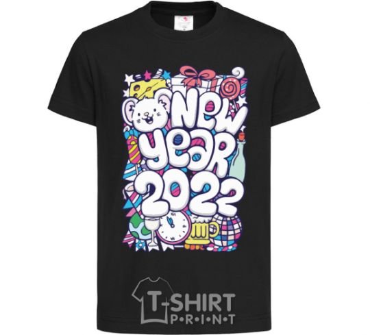 Kids T-shirt Mouse New Year 2022 black фото