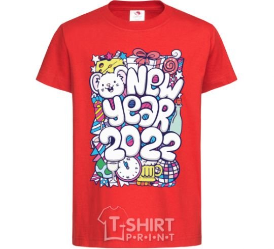 Kids T-shirt Mouse New Year 2022 red фото