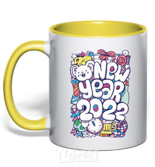 Mug with a colored handle Mouse New Year 2022 yellow фото