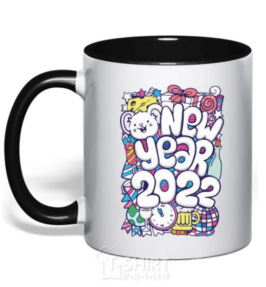 Чашка с цветной ручкой Mouse New Year 2022 Черный фото