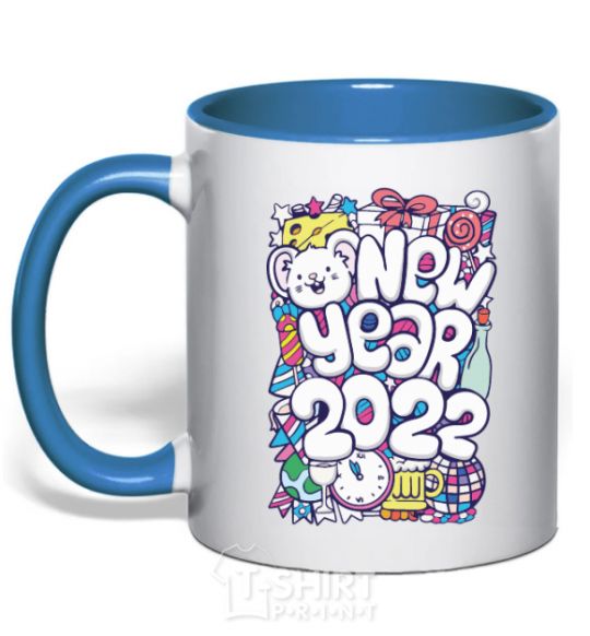 Mug with a colored handle Mouse New Year 2022 royal-blue фото