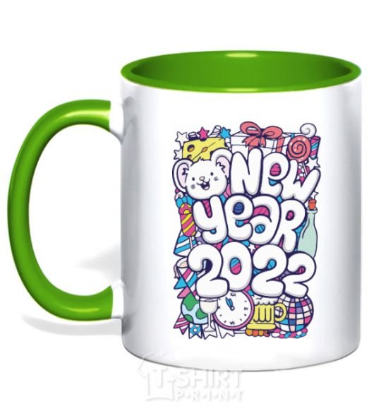 Mug with a colored handle Mouse New Year 2022 kelly-green фото