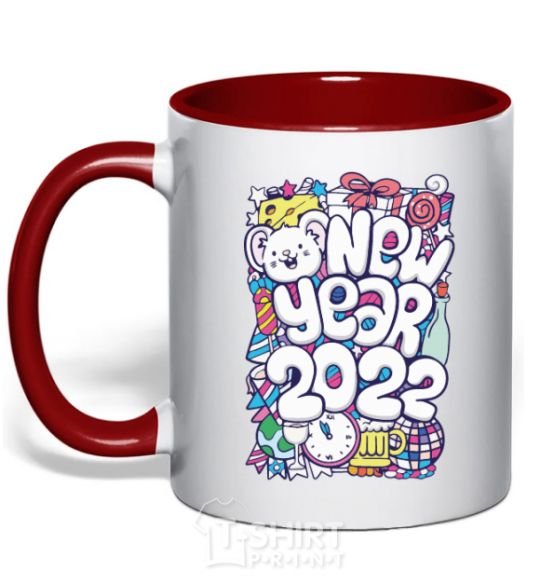 Mug with a colored handle Mouse New Year 2022 red фото