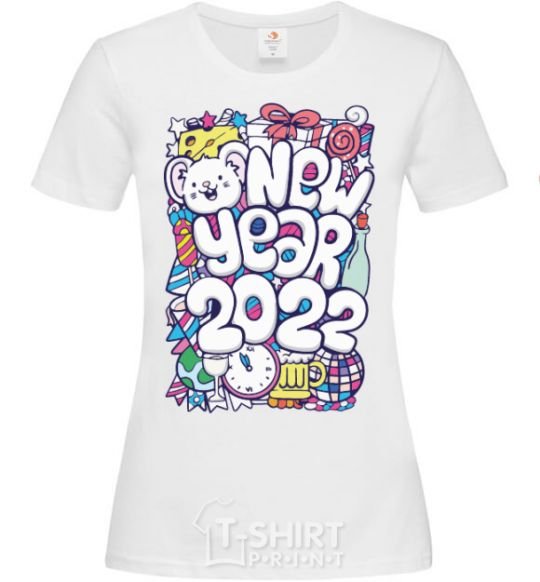 Women's T-shirt Mouse New Year 2022 White фото