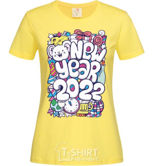 Women's T-shirt Mouse New Year 2022 cornsilk фото
