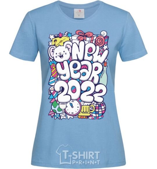 Women's T-shirt Mouse New Year 2022 sky-blue фото