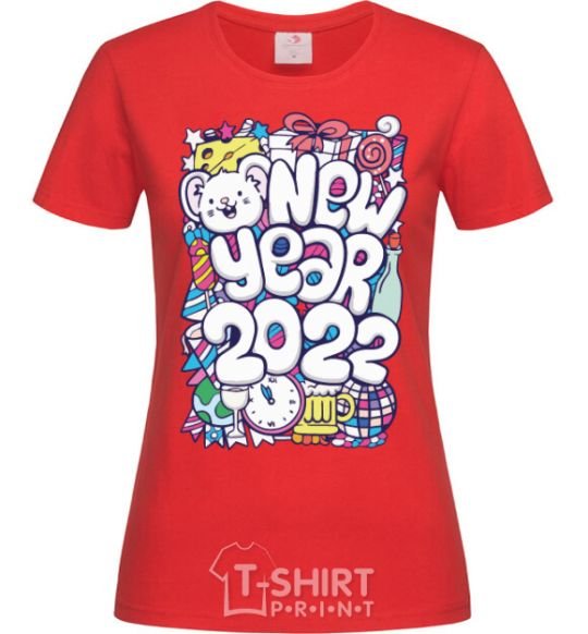 Women's T-shirt Mouse New Year 2022 red фото
