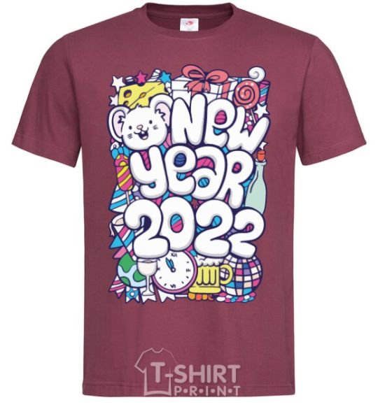 Men's T-Shirt Mouse New Year 2022 burgundy фото