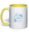 Mug with a colored handle Merry Christmas snow yellow фото