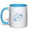 Mug with a colored handle Merry Christmas snow sky-blue фото