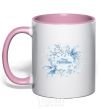 Mug with a colored handle Merry Christmas snow light-pink фото