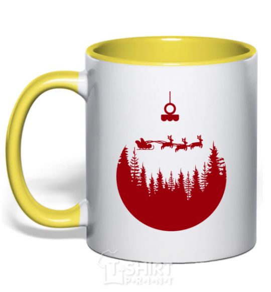 Mug with a colored handle Toy Merry Christmas red yellow фото