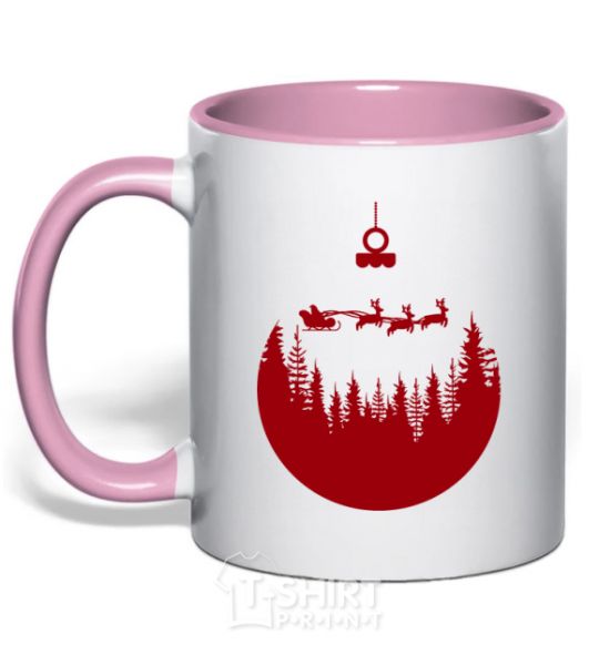 Mug with a colored handle Toy Merry Christmas red light-pink фото