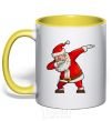 Mug with a colored handle Santa's dancing yellow фото
