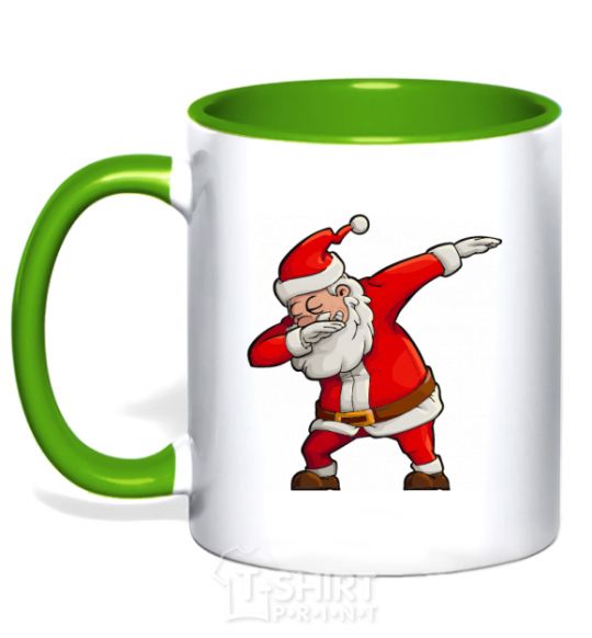 Mug with a colored handle Santa's dancing kelly-green фото