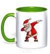 Mug with a colored handle Santa's dancing kelly-green фото