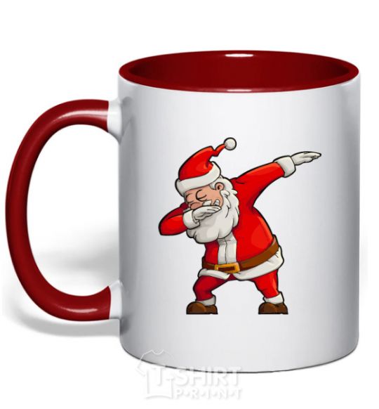 Mug with a colored handle Santa's dancing red фото