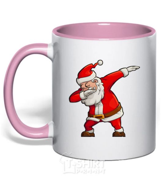 Mug with a colored handle Santa's dancing light-pink фото