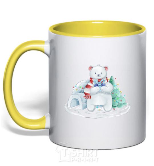 Mug with a colored handle Northern bear yellow фото