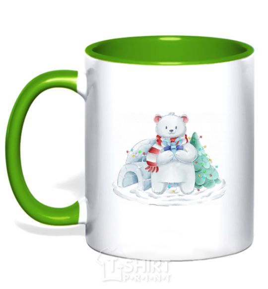 Mug with a colored handle Northern bear kelly-green фото