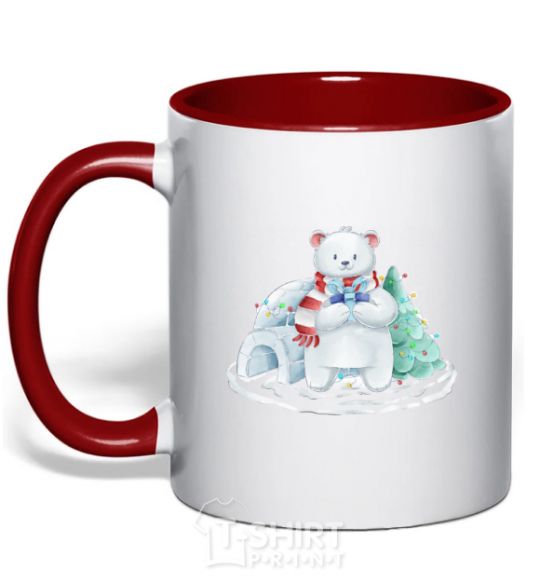 Mug with a colored handle Northern bear red фото