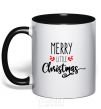 Mug with a colored handle Merry little Christmas black фото