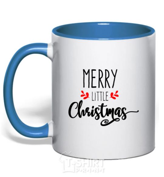 Mug with a colored handle Merry little Christmas royal-blue фото