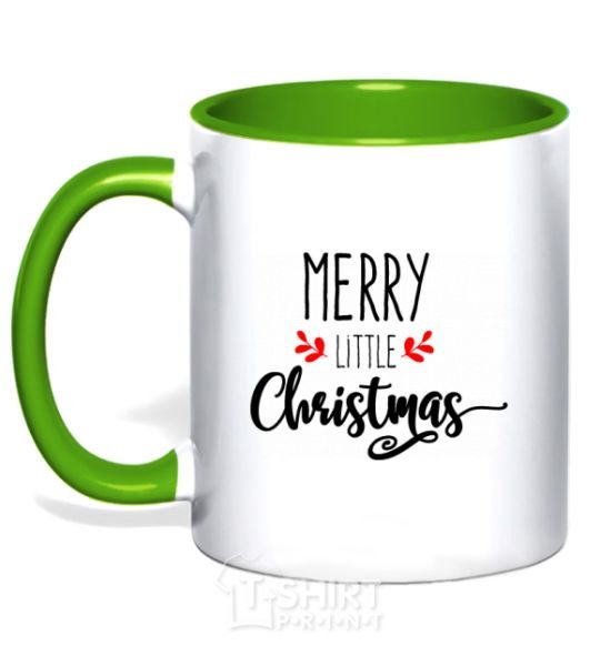 Mug with a colored handle Merry little Christmas kelly-green фото