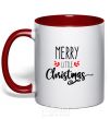 Mug with a colored handle Merry little Christmas red фото