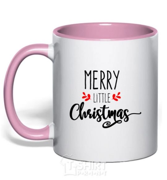 Mug with a colored handle Merry little Christmas light-pink фото