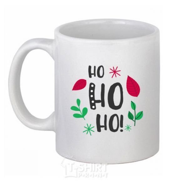 Ceramic mug HO-HO-HO-HO leaves White фото