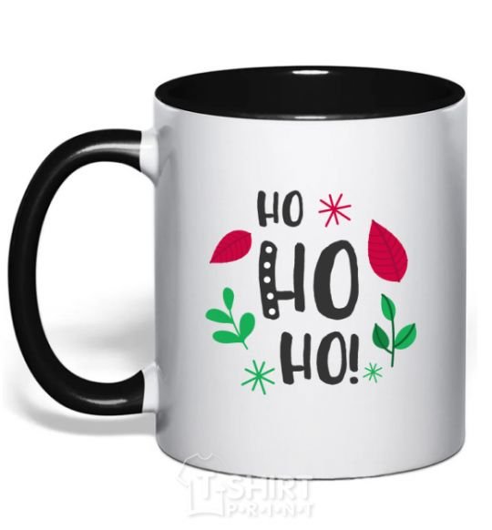 Mug with a colored handle HO-HO-HO-HO leaves black фото