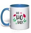 Mug with a colored handle HO-HO-HO-HO leaves royal-blue фото
