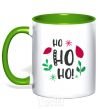 Mug with a colored handle HO-HO-HO-HO leaves kelly-green фото