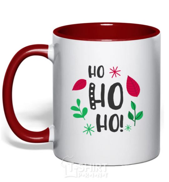 Mug with a colored handle HO-HO-HO-HO leaves red фото