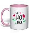 Mug with a colored handle HO-HO-HO-HO leaves light-pink фото