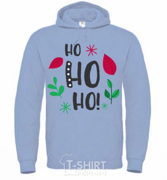 Men`s hoodie HO-HO-HO-HO leaves sky-blue фото